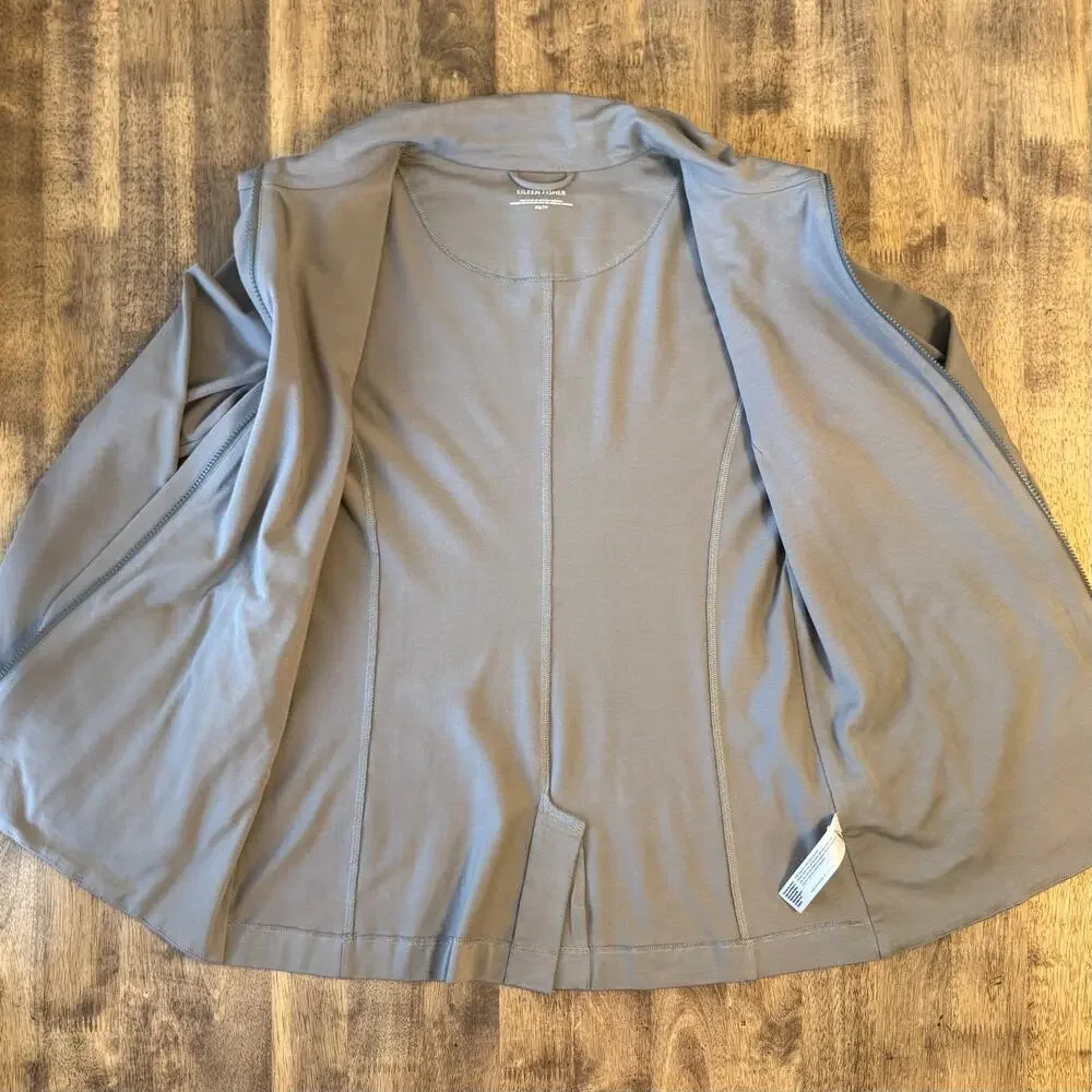 Eileen Fisher Sweatshirt Organic Cotton Jersey High Collar Zip Jacket Taupe XS